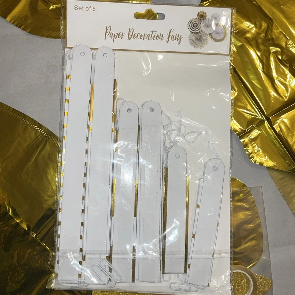Engagement Party Decorations Gold‎ White Black Balloons Paper Fans Sash